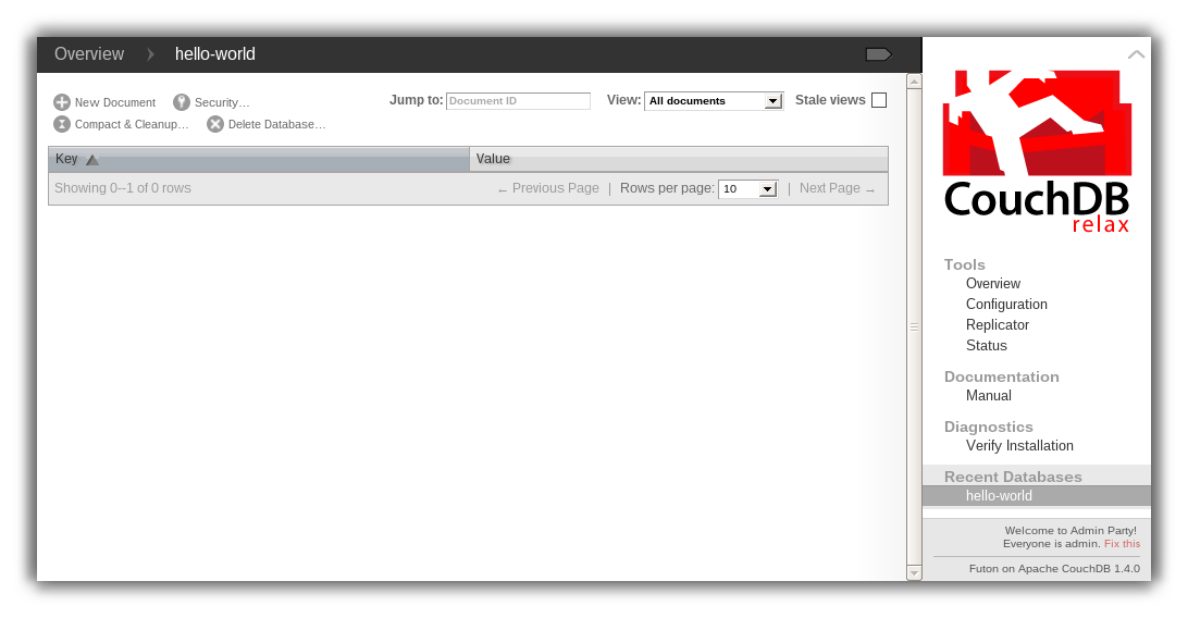 An empty database in Futon