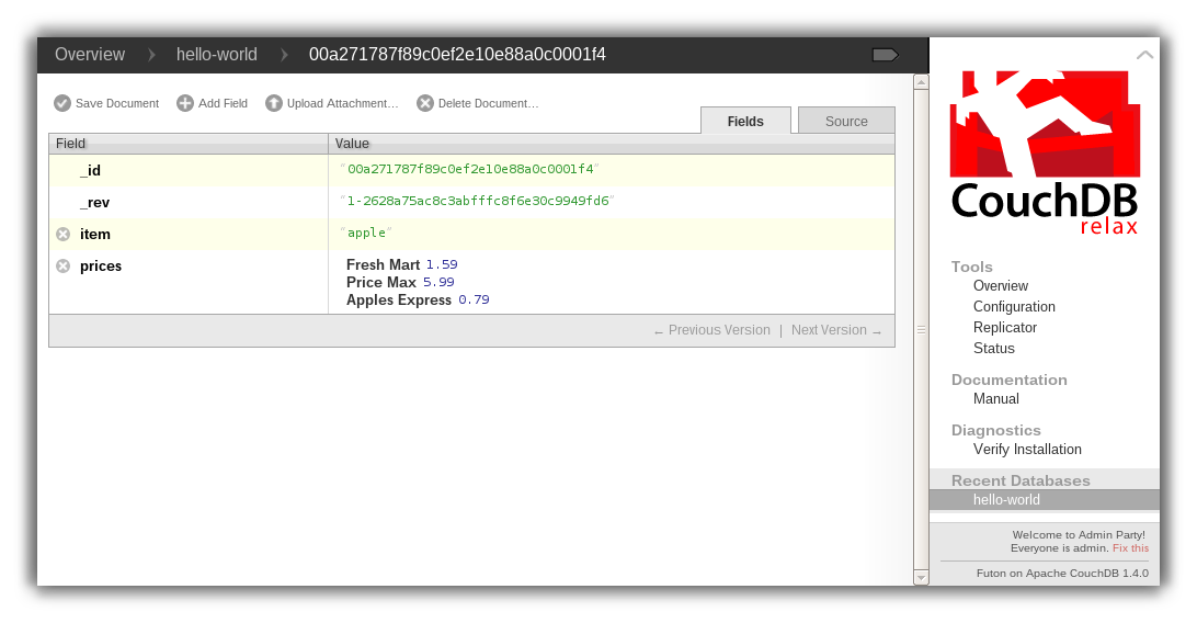 An example document with apple prices in Futon